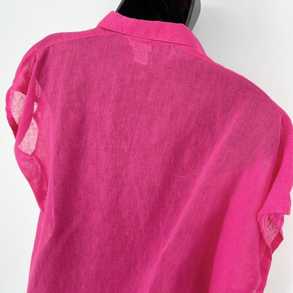Nicola VINTAGE Pink Button Front Blouses Women Sz 16 Sheer Pockets V-Neck Barbie - Picture 5 of 8